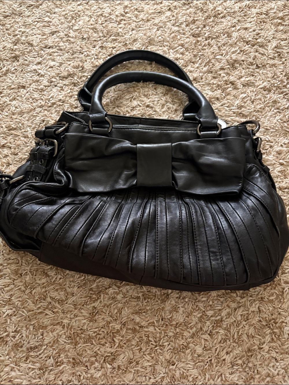 Betsy Johnson Black Leather Bow-Accent Handbag